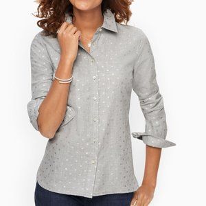Talbots Classic Cotton Shirt in Heart Print GRAY METALLIC PLUS 3X EUC ID4976